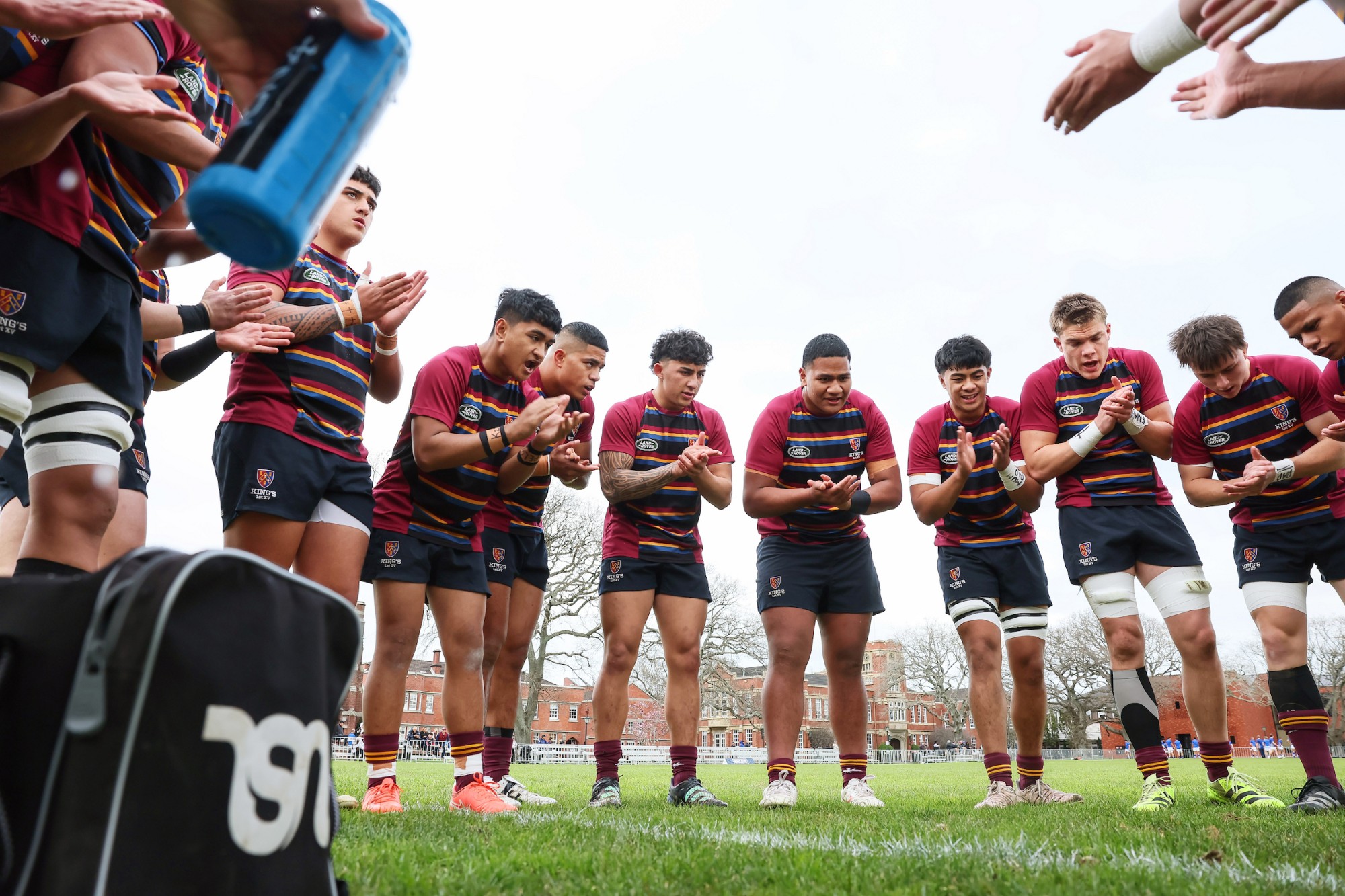 King's First XV Group Huddle 