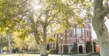 View of King's Chapel through the oaks