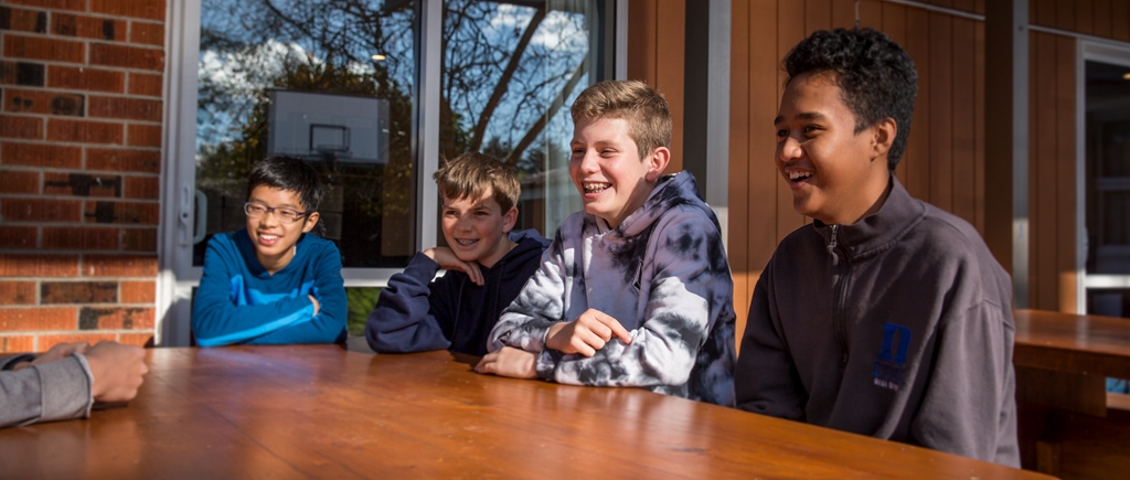Four Year 9 boys share a laugh at Te Putake Lodge 